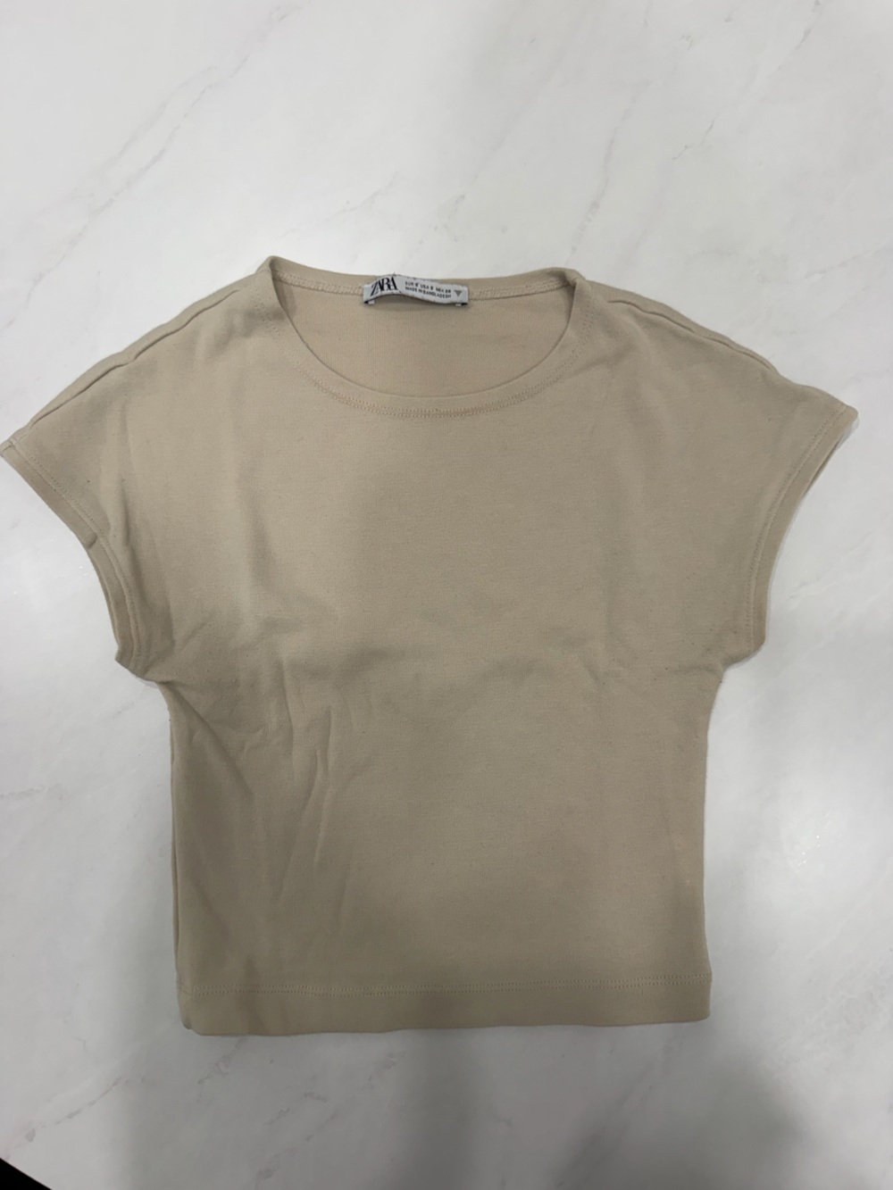 Zara Beige Short Sleeve Crew Neck T-Shirt
